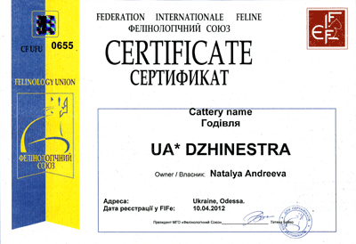 Federation International Feline certificate